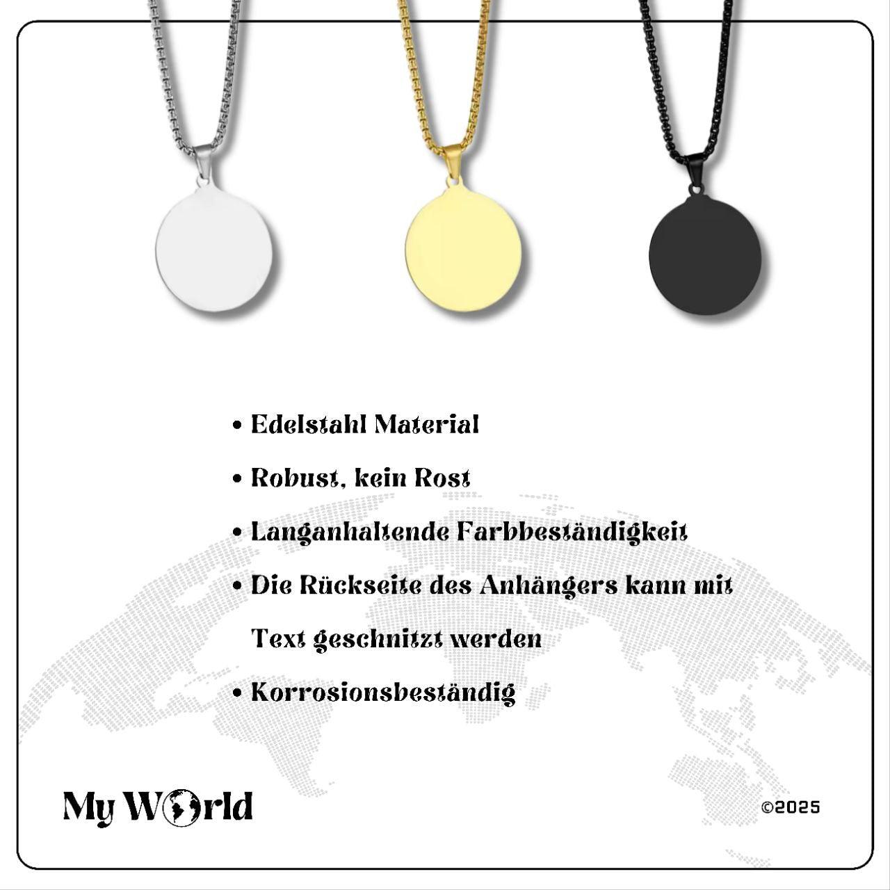 Exklusive runde Gravur - Halskette aus Premium - Edelstahl – Eleganz & Persönlichkeit in einem Schmuckstück My World My World