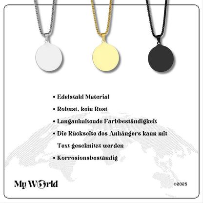 Exklusive runde Gravur - Halskette aus Premium - Edelstahl – Eleganz & Persönlichkeit in einem Schmuckstück My World My World